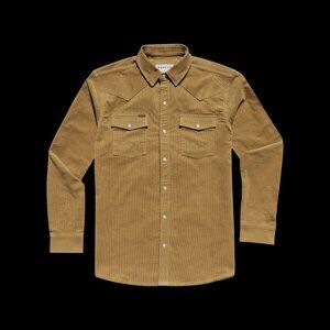 “The Enfield” Poncho Western Pearl Snap Button-Down Cord Shirt (Size S, Camel)
